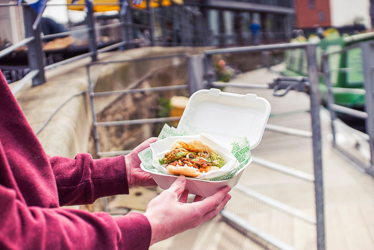 Clamshell compostable de bagasse rectangular (600ml)