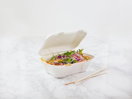 Clamshell compostable de bagasse rectangular (600ml)